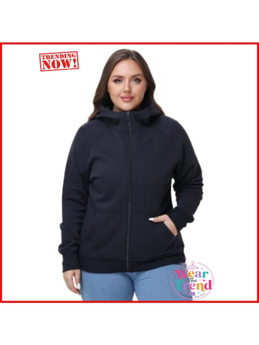 Plus Size Zip-Up Fleece Hoodie Pockets Relaxed Fit Womens Warm Winter